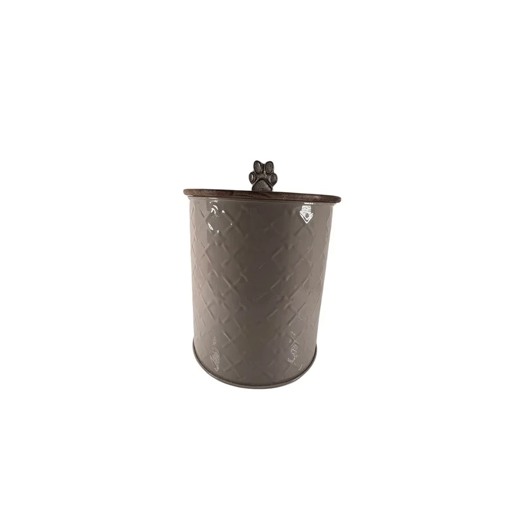 Unbranded Pet Treat Canister Dog Small/Medium Taupe Excellent Paw Print Lid